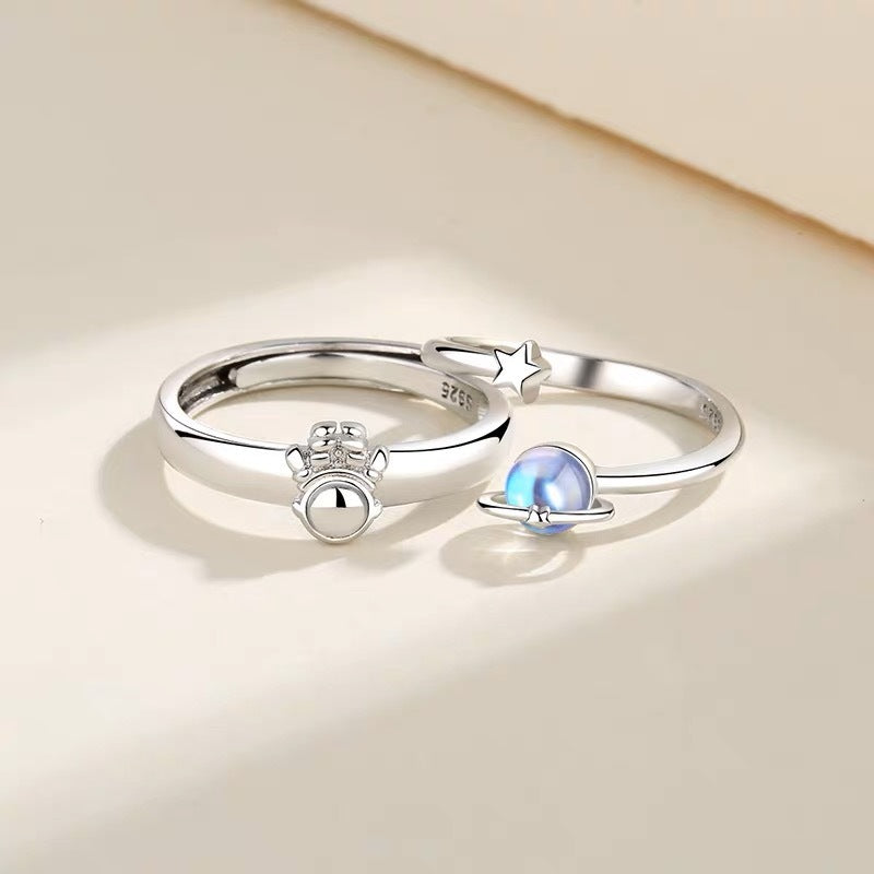 Couple Cartoon Character Rings Alloy Electroplated Adjustable Moonstone Planet Star Index Finger Jewelry Bright