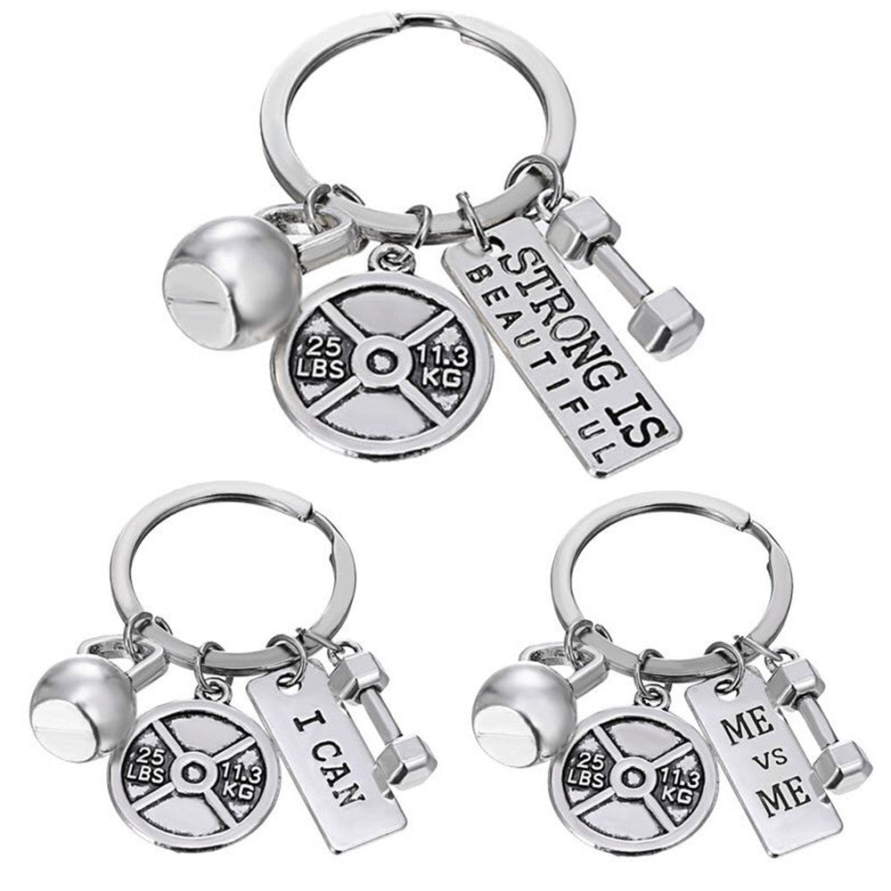Fitness Keychain For Men And Women Zinc Alloy Dumbbell Barbell Kettlebell Design Sports Keychain Plated Finish