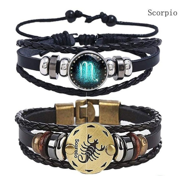 Couples Woven Leather Bracelet Vintage Constellation Design Zodiac Gift For Anniversary Travel Keepsake Gift Box Ready