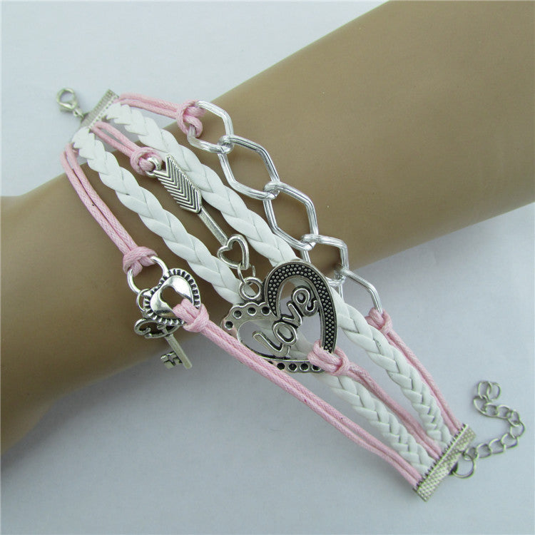 Hand Woven Vintage Bracelet Adjustable Alloy Rope Braided Design Heart Shaped Lock Plus Personalized Passwords