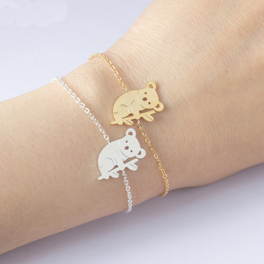 Koala Bear Pendant Bracelet For Women And Girls Titanium Steel Chain Jewelry Gift Fashionable Cute Everyday In