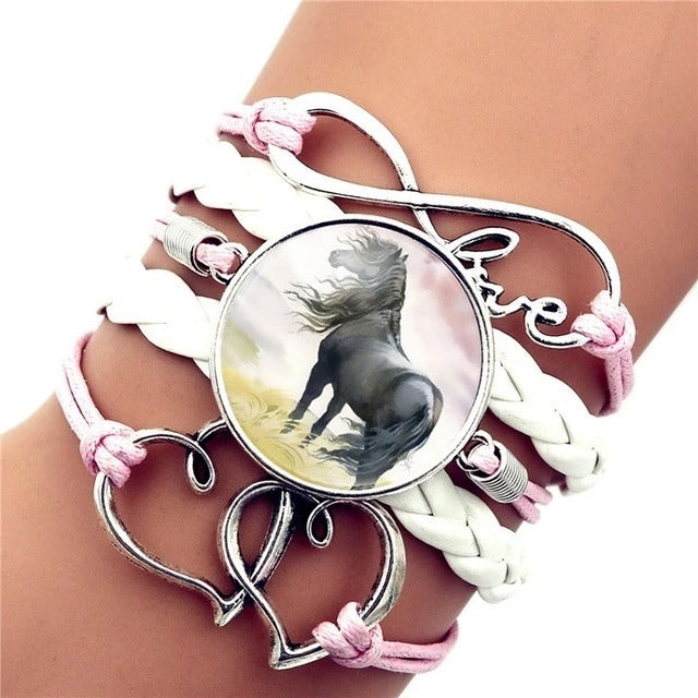 Horse Themed Bracelet with Glass Gem Pendant Die Cast Alloy Elegant Charm Jewelry Length 17cm Plus 5cm Extension