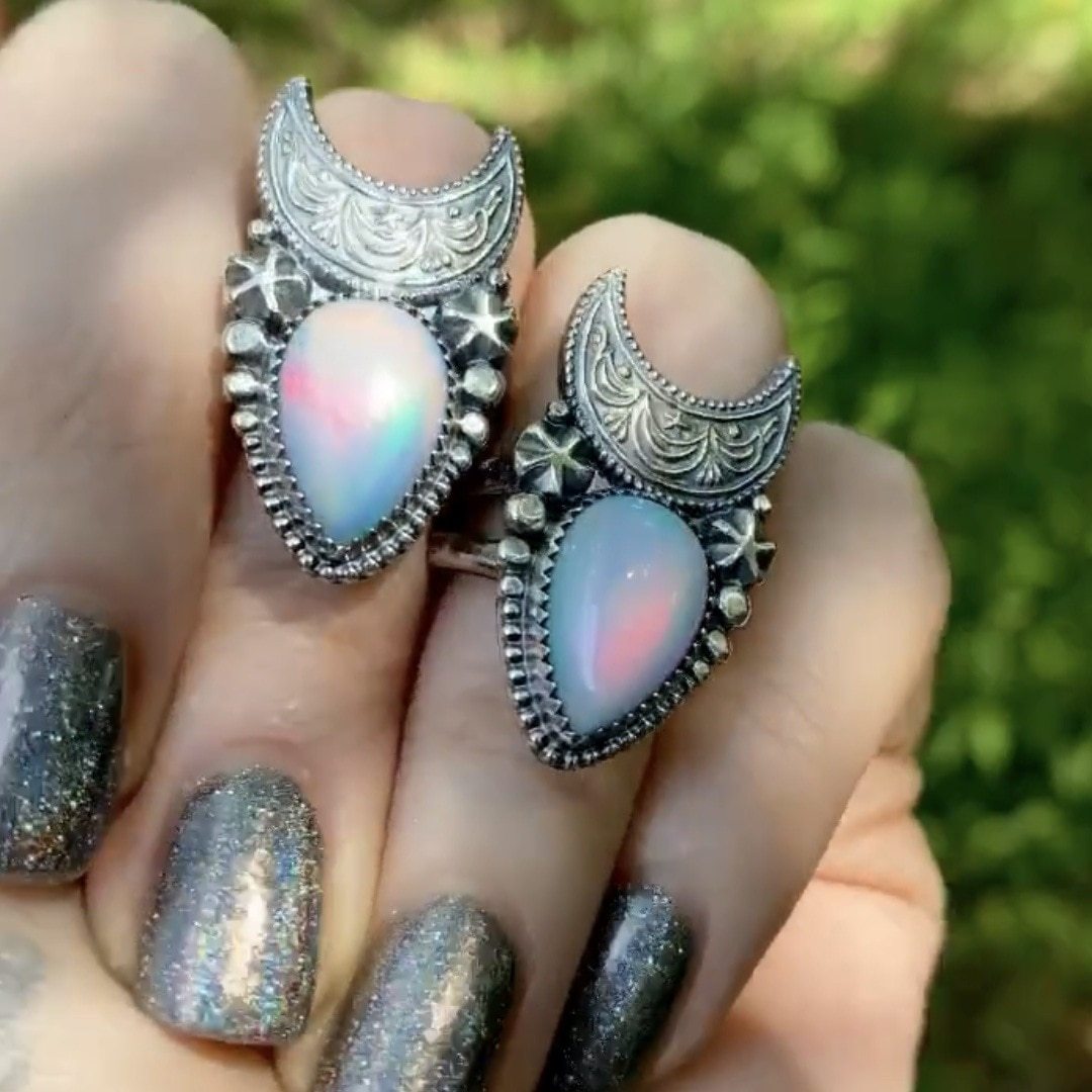 Vintage Geometric Moon Ring Copper Prong Setting For Women Skull Hip Hop Style Party Jewelry Trendy Statements