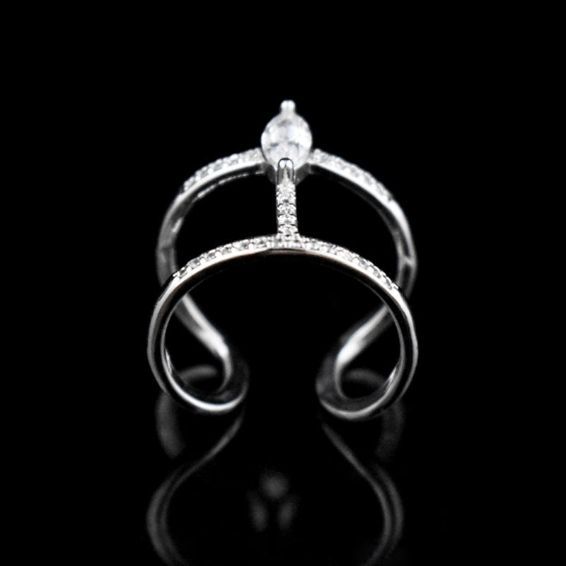 Women's Double Layer Zircon Ring Geometric Copper Jewelry Sparkling Stones Dainty Elegant Accessory For Everyday Wear