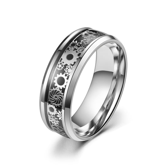 Titanium Steel Gear Spinner Ring for Men & Women, 8mm Rotating U-Shaped Geometric Band, Unisex Fidget Anxiety Ring