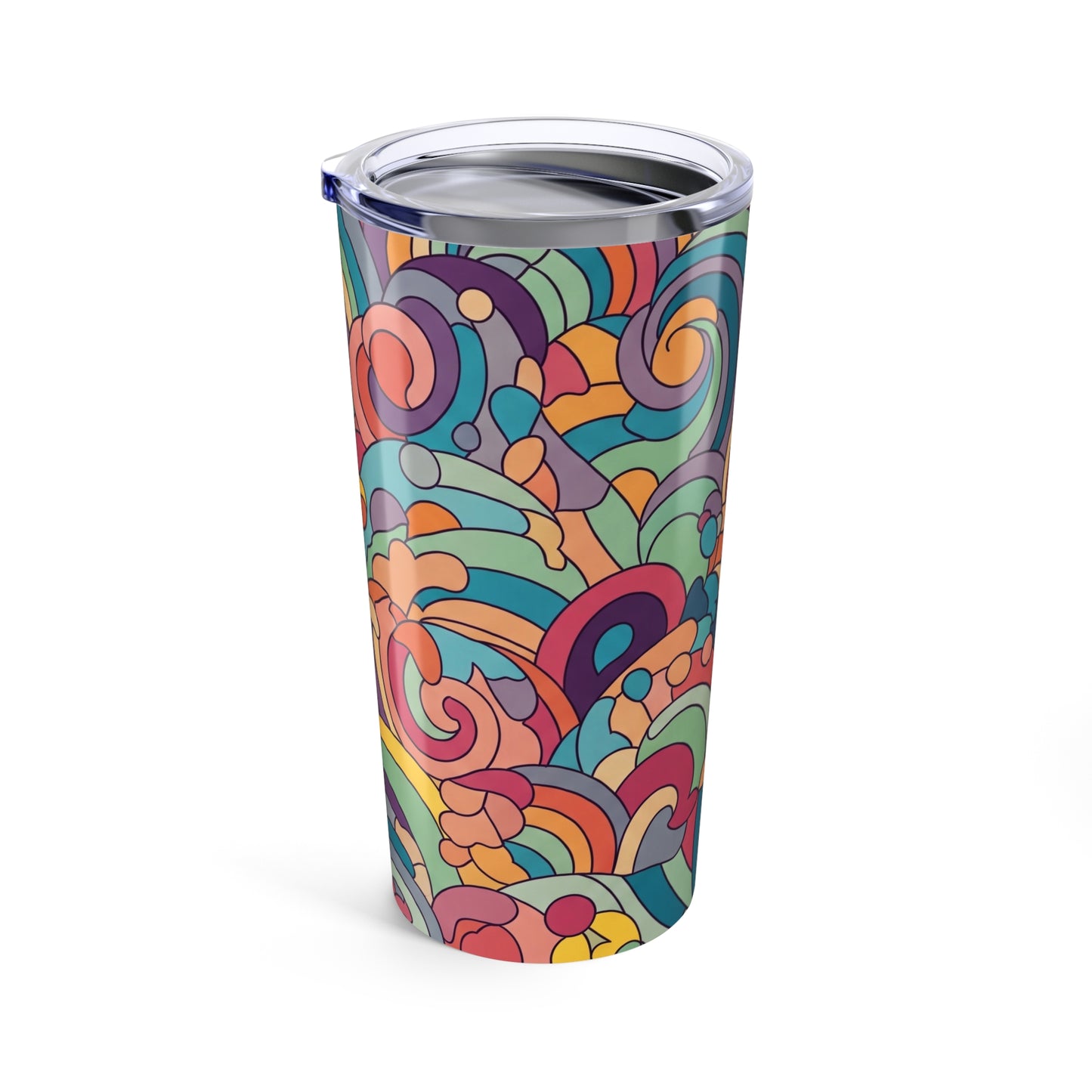 20 Oz Stainless Steel Tumbler With Printed Graphic Double Wall Vacuum Insulation Leak Proof Hot Cold Beverages