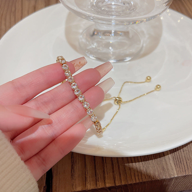 Womens Adjustable Zircon Accent Bracelet With Pull Out Design Geometric Round Copper Jewelry Gift For Her Best