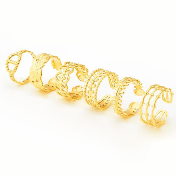 Openwork Carved Adjustable 18K Titanium Steel Rings Electroplated Gold Wheat Design Fashion Accessory For Women