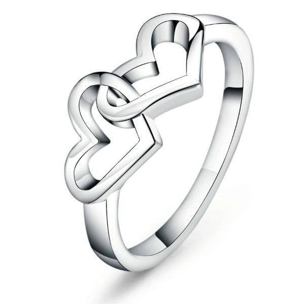 Double Heart Ring Platinum Plated Copper Inlaid Zircon Korean Fashion Jewelry Unisex Anniversary Ring Ring Ring