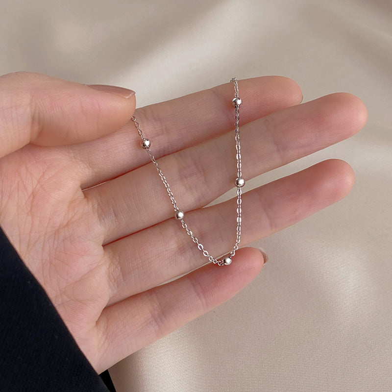 Silver Beaded Bracelet With White Gold Electroplated Chain For Women And Girls Fashion Jewelry For Daily Shine