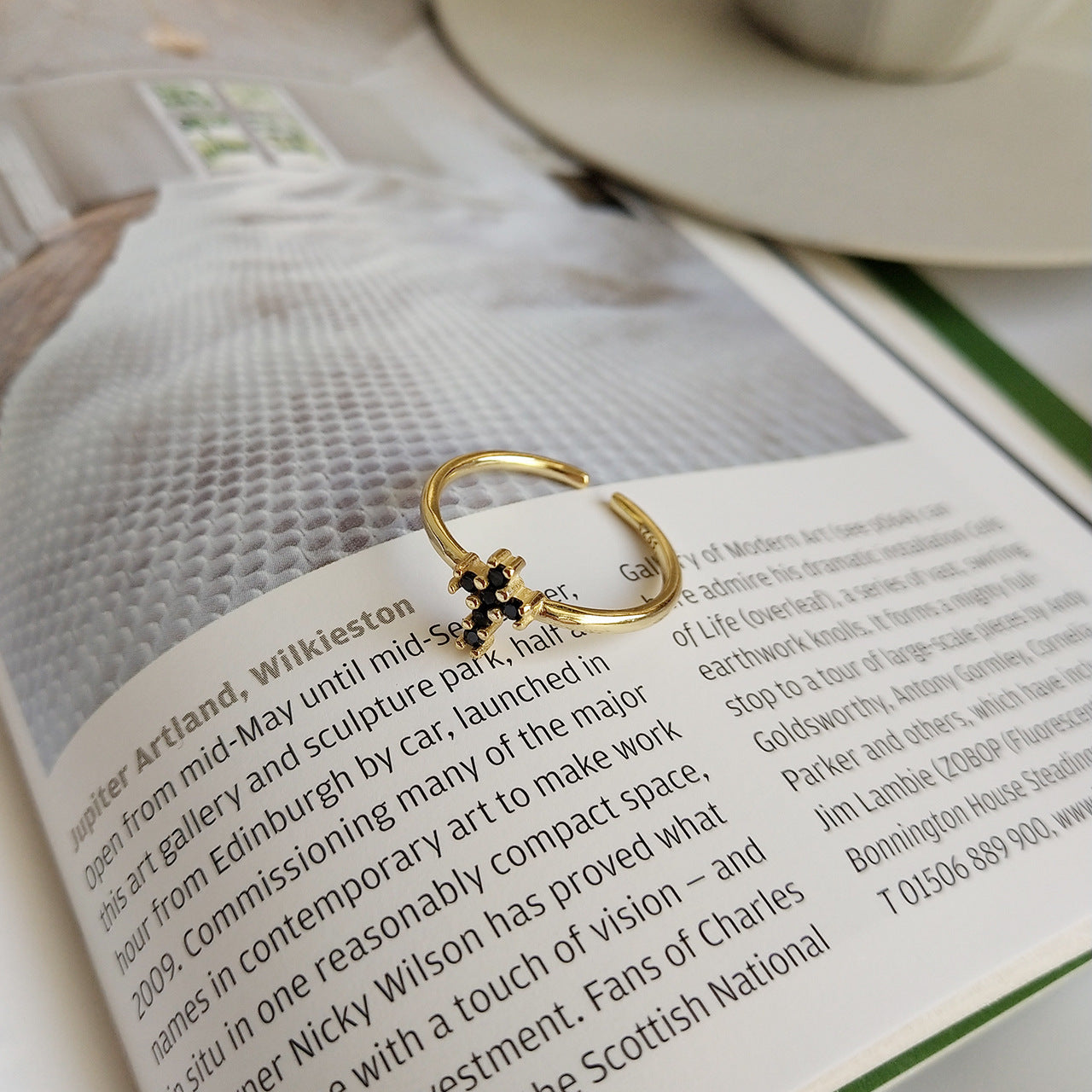 Womens Crosses Ring Sterling Silver Korean Design Black Diamond Accent 925 Electroplated Simple Elegant Fashion