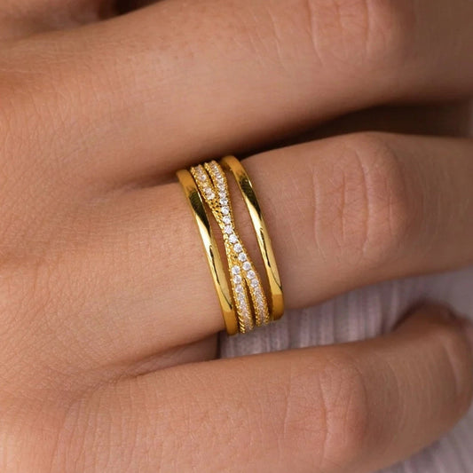 Geometric Cross Ring With Inlaid Zircon For Women In White Gold Tone Or Yellow Gold Tone Fashion Accessory Everyday Wear