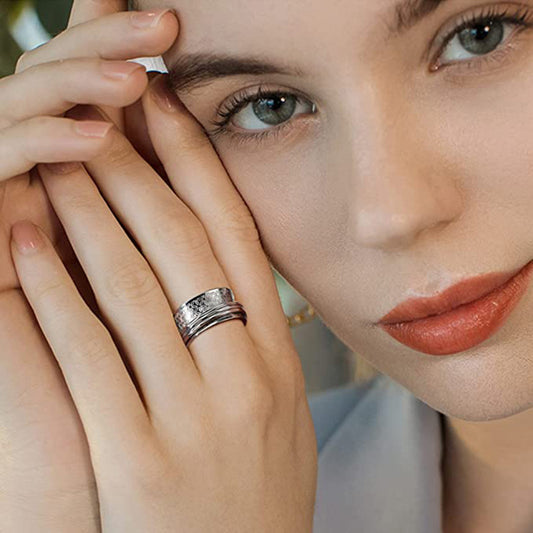 Butterfly Decompression Rotatable Ring Titanium Steel Unisex Wide Band Elegant Silver Jewelry Ring Silver Tone