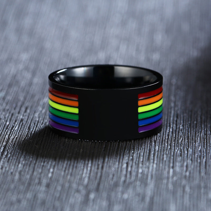 Rainbow Stainless Steel Mens Ring Sizes 7 8 9 10 11 12 Band Jewelry Durable everyday wear with modern look now