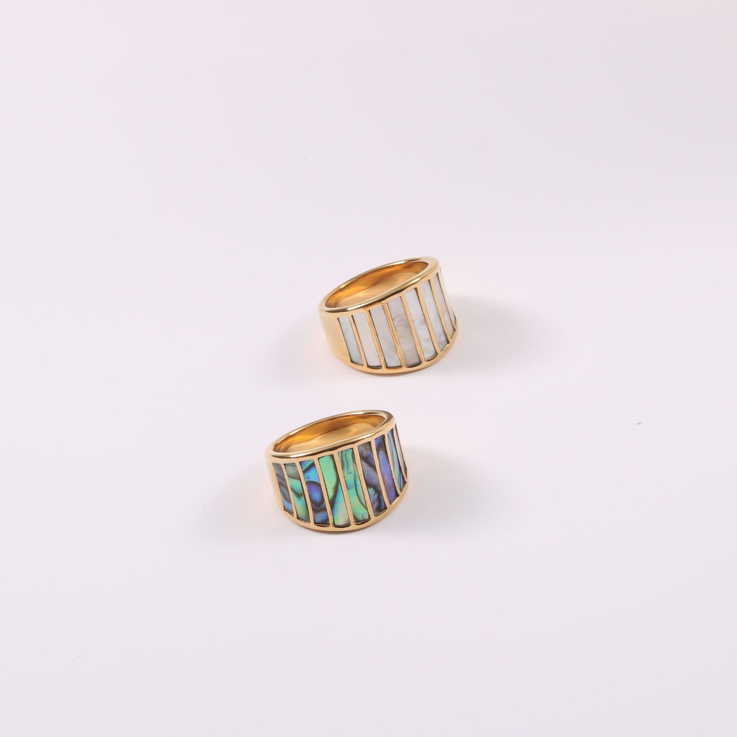 Womens Natural Abalone Shell Ring Titanium Steel Electroplated Simple Design WhiteShellRing FashionJewelry Gift