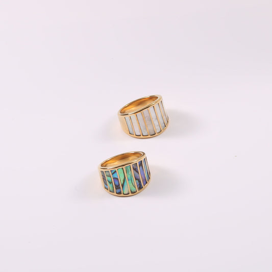 Womens Natural Abalone Shell Ring Titanium Steel Electroplated Simple Design WhiteShellRing FashionJewelry Gift