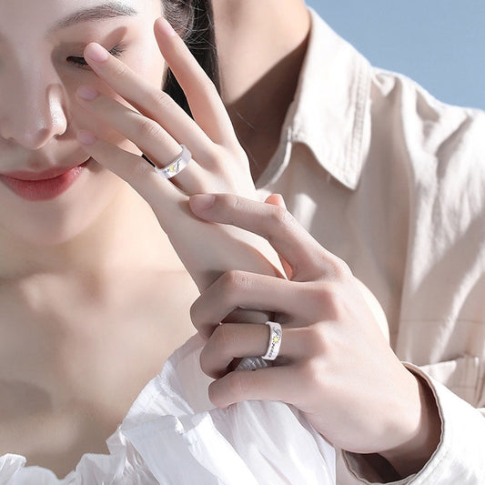 Sun Moon Letter Ring Minimalist Geometric Copper Band White Gold Jewelry For Women And Men Modern Jewelry Piece