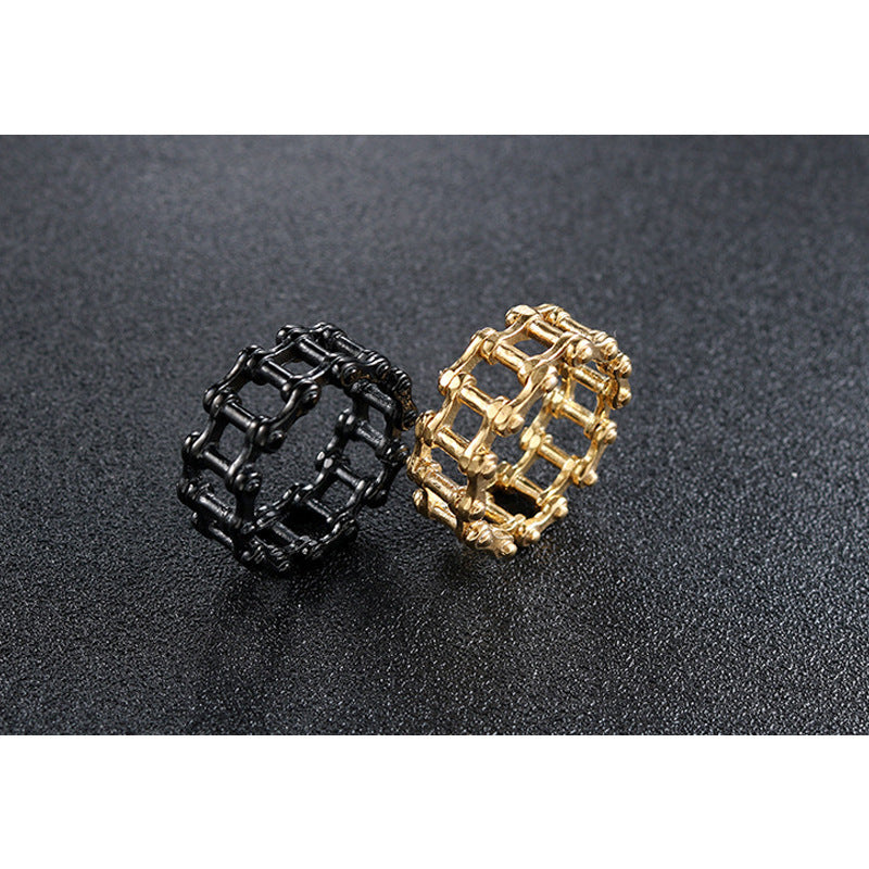 Mens Ring Titanium Steel Chain Band Engagement Ring Jewelry Ring Width 11MM For Men Fashion Jewelry Black Gold