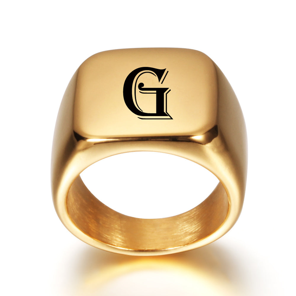 Unisex Signet Ring Stainless Steel Gold Tone Plain Band