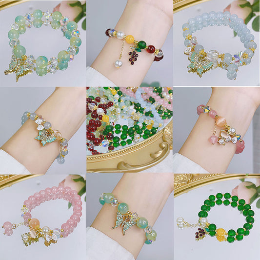Women Glass Bracelet Elegant Fashion Accessory With Colorful Glaze Butterfly And Bear Design For Women Lovers