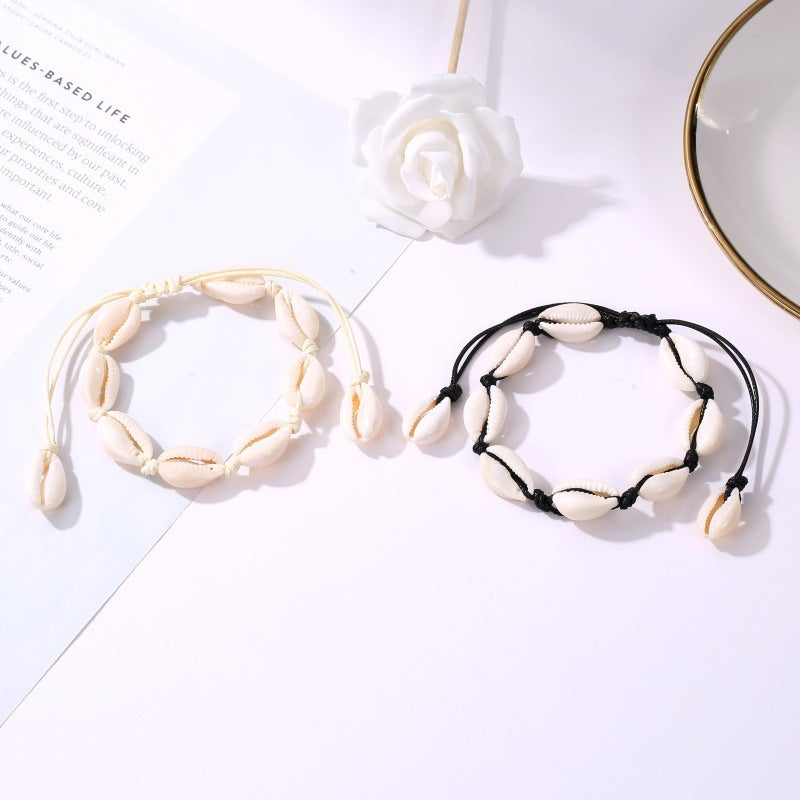 Womens Knotted Anklet Bracelet Natural Shell Braided Jewelry Beach Anklet Handmade European American Fashioned