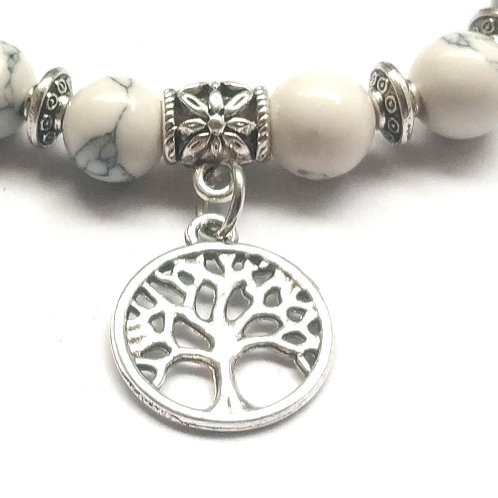 Handmade Stone Bracelet Lava Beads Alloy Accents Totem Religious Silver White Electroplated Beaded For Everyday Wear