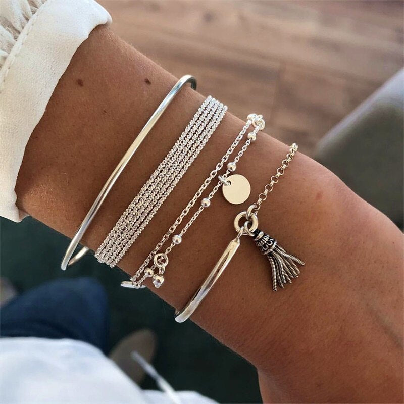 Bohemian Vintage Woven Multilayer Bracelet Set Alloy Travel Gift Bracelet Anniversary Celebrations Trade Fairs