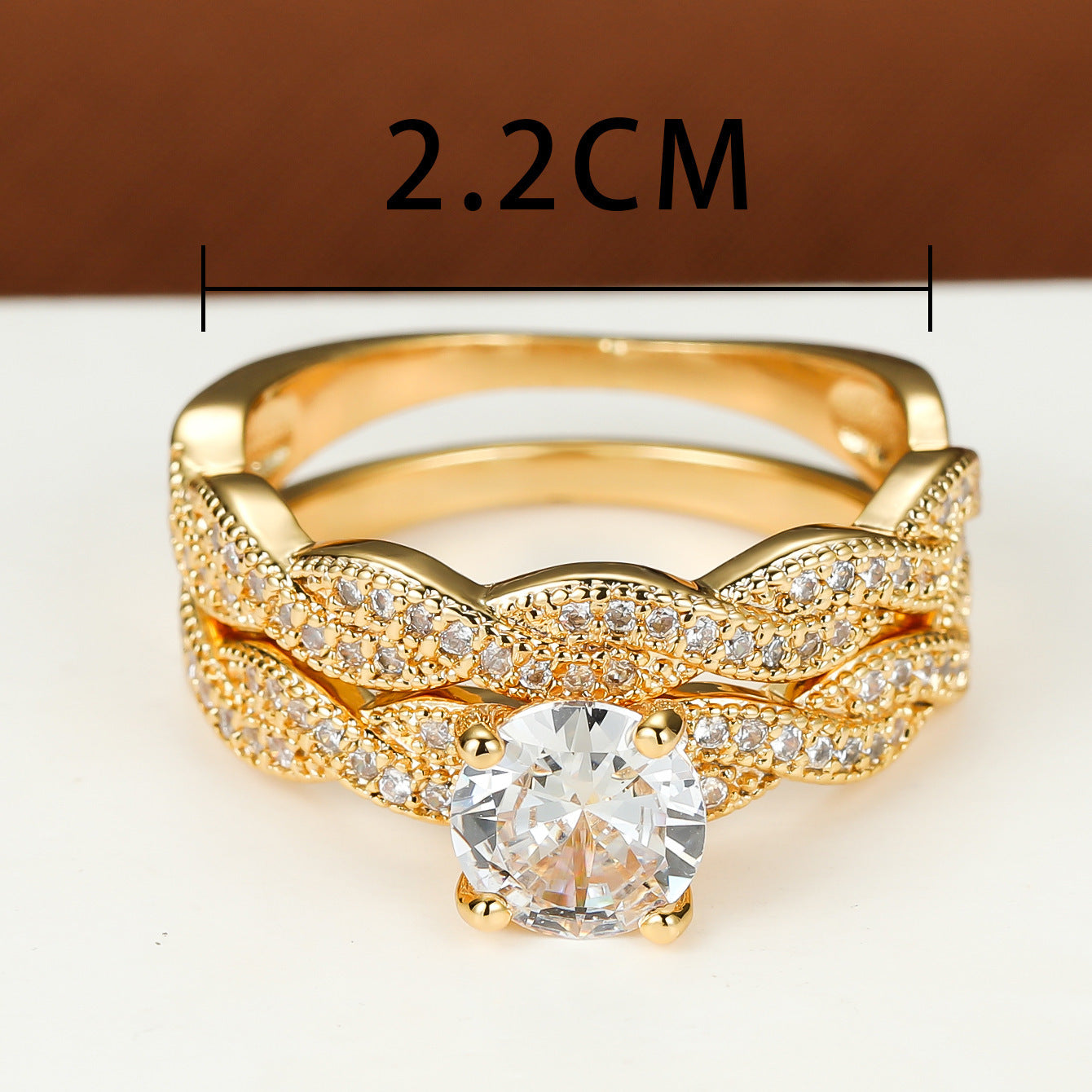 Golden Four Claw Round Cross Twist Ring For Women Copper Jewelry Two Piece Set Geometric Polished Wear Elegant