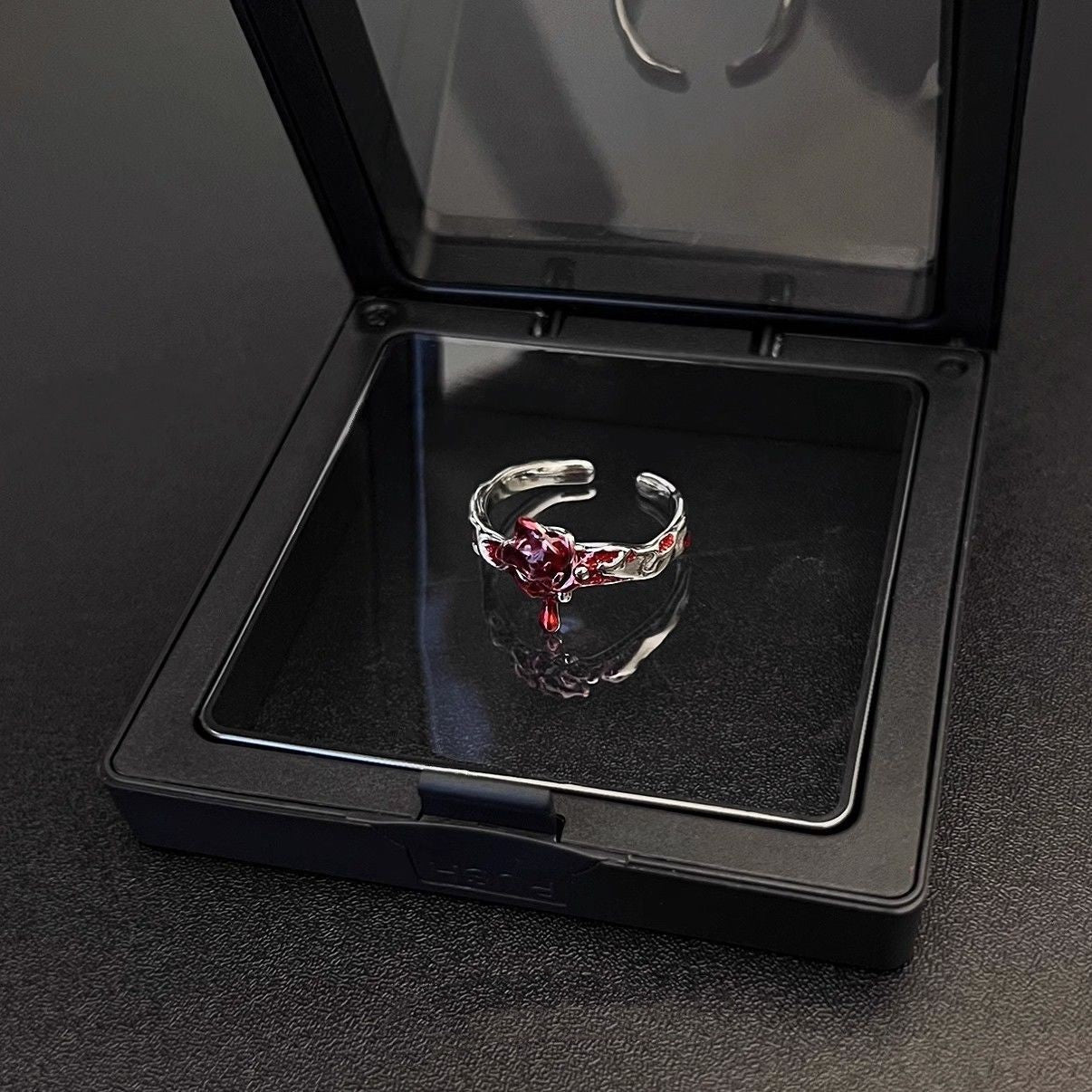 Womens Alloy Tear Ring With Dark Rose Design Jewelry