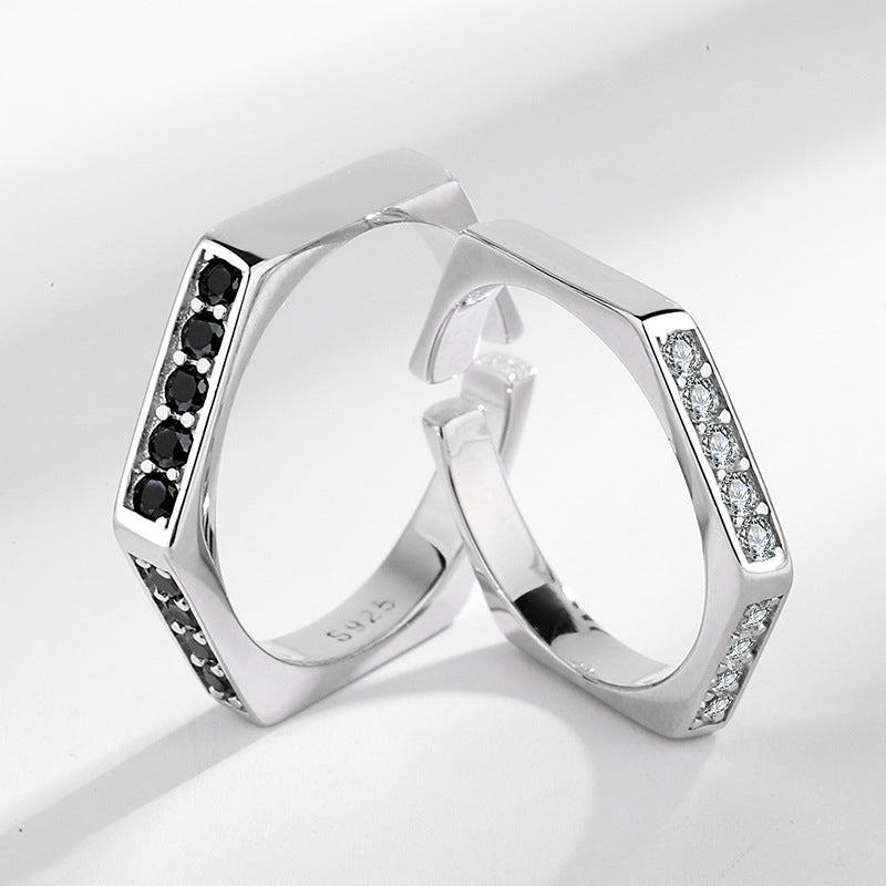 Sterling Silver Couple Rings His Hers Geometric Promise Set