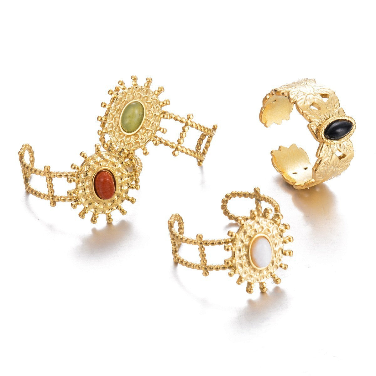 Stainless Steel Open Ring Oval Adjustable For Women Black White Red Green Modern Minimalist Jewelry Sleek Look