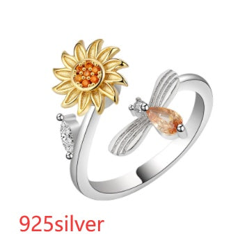 Rotating Sunflower Geometric Silver Ring Electroplated