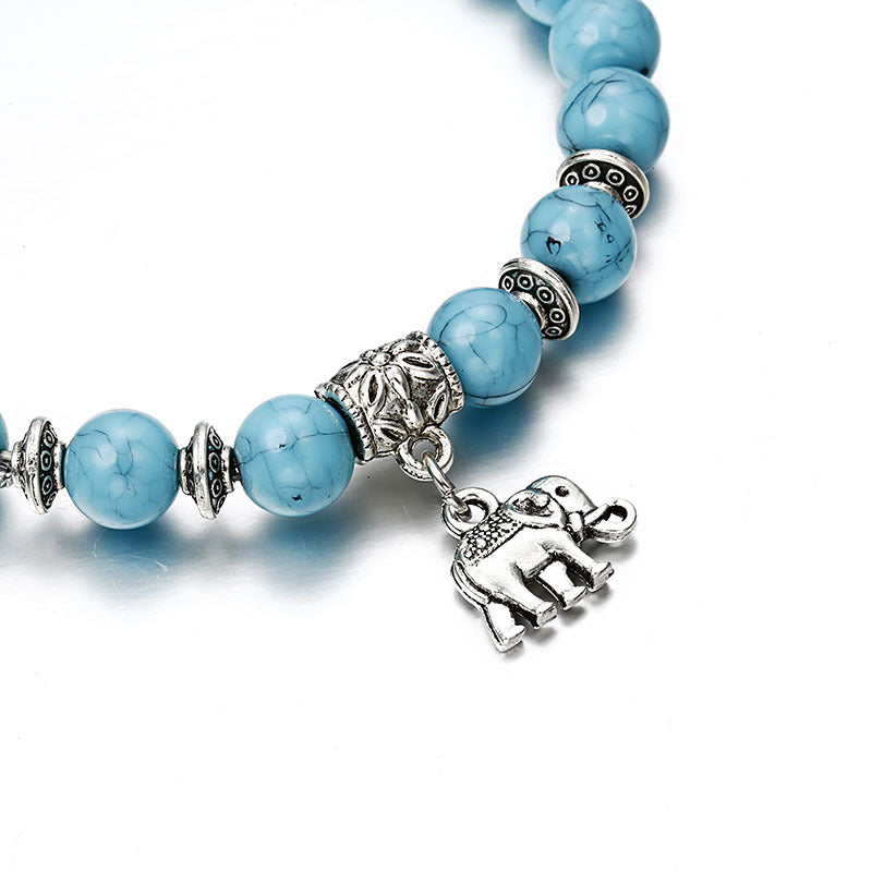 Mens Vintage Turquoise Elephant Bracelet Zirc Alloy Acrylic Bracelet With Blue Stone Accent Jewelry Gift Trend