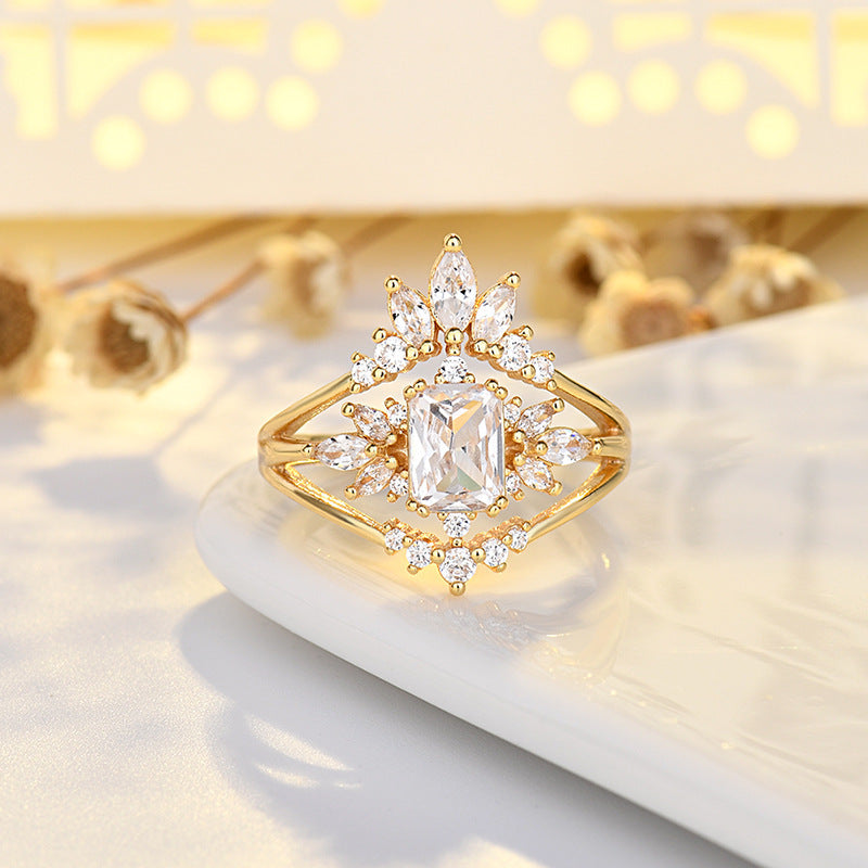 Womens Zircon Water Drop Geometric Copper Ring Micro Inlay Jewelry For Daily Wear Geometric Inlay Sparkle Glow