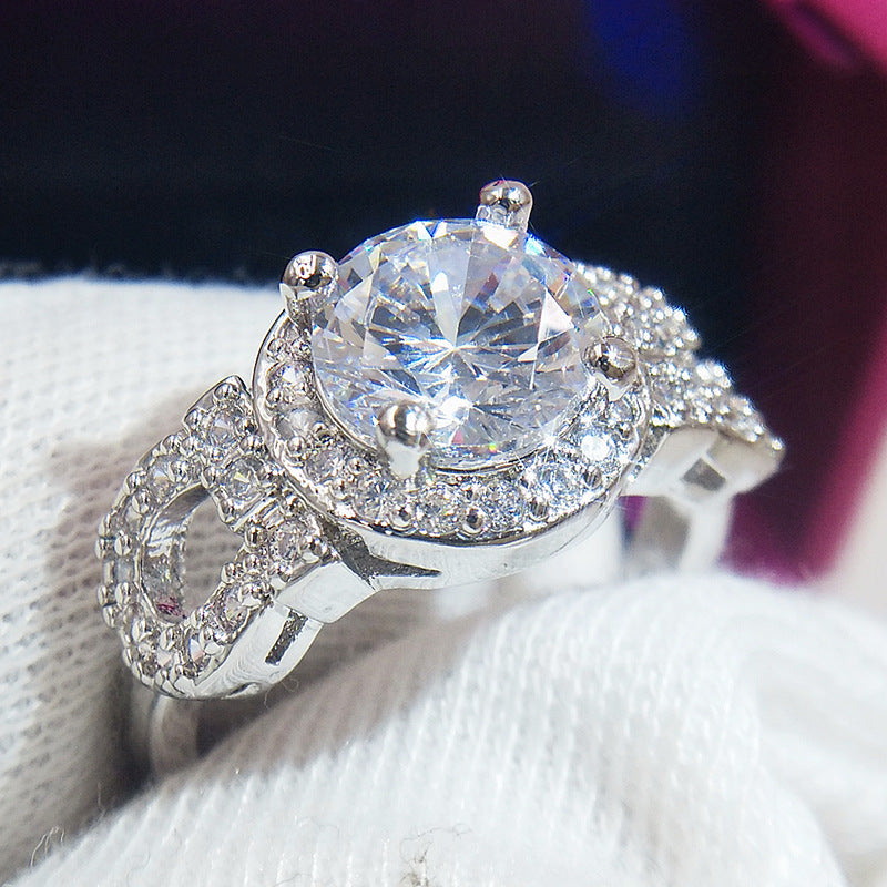 Womens Zircon Ring Inlaid Brass Plated Platinum Jewelry European American Fashion Elegant Style Elegant Design