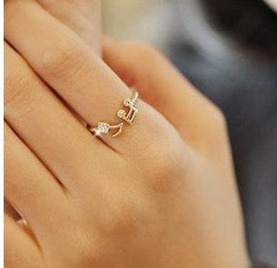 Unisex Adjustable Alloy Ring With Rhinestones Korean Letter Number Text Design Electroplating Gem Artificial Gem Inlay