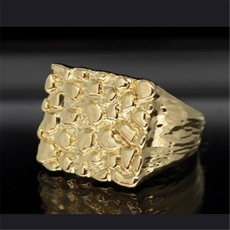 Unisex Gold Geometric Square Alloy Ring For Men Women Durable Modern Fashion Everyday Accessory Sleek Minimalist Style