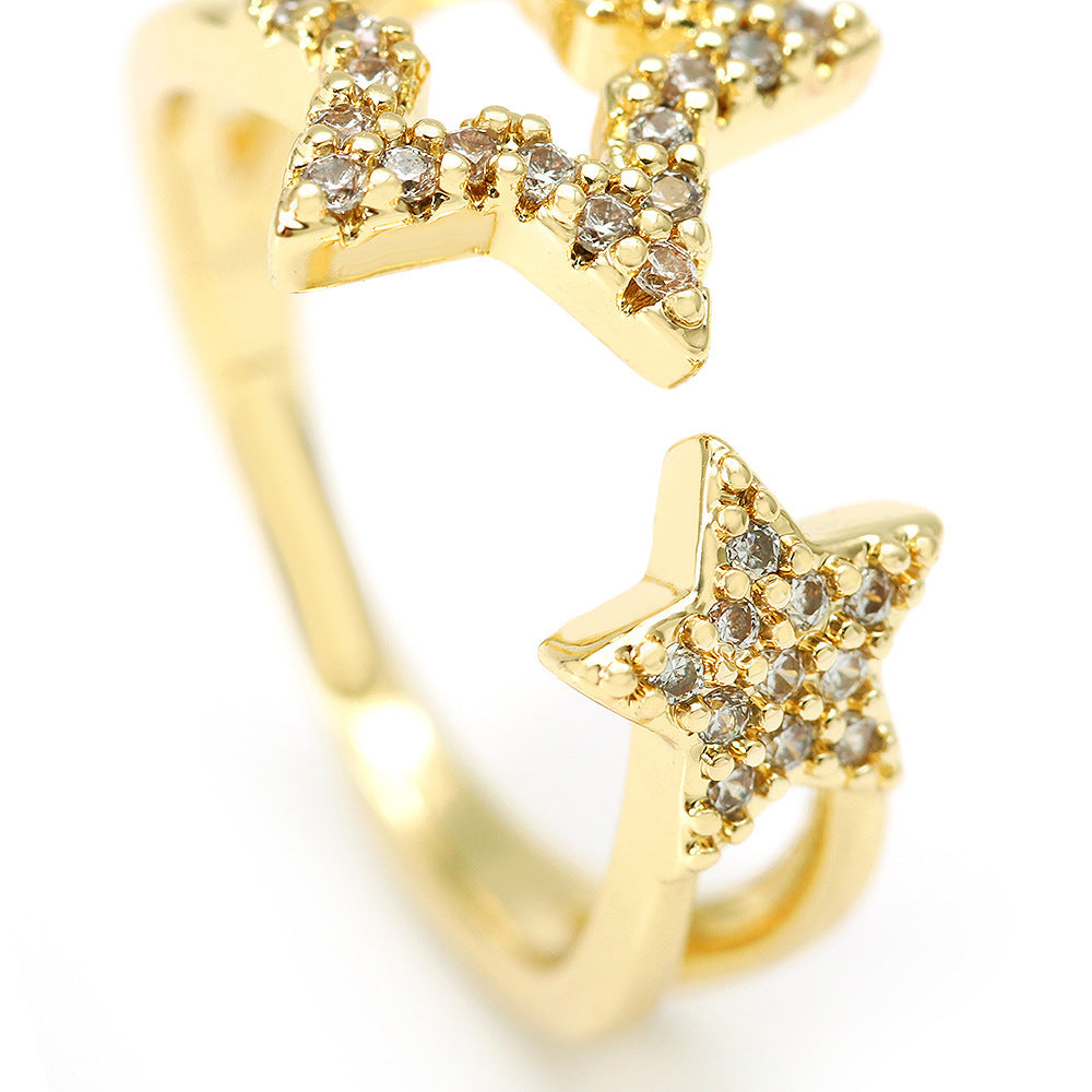 Gold Plated Zircon Star Ring For Women Copper Jewelry With White Zircon Inlay Elegant Everyday Wear For Womens