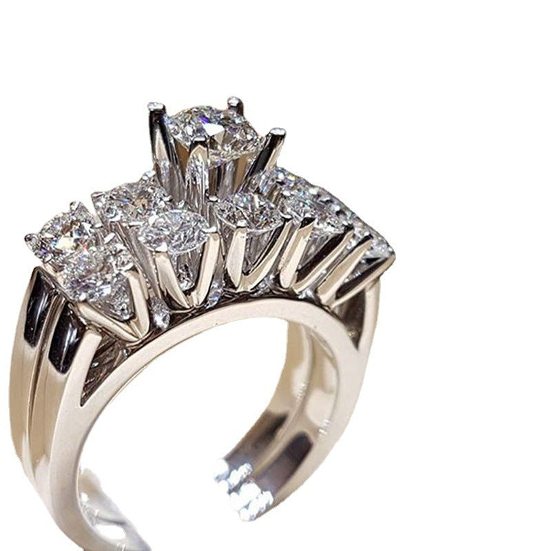 Womens Flower Ring Set Gold Plated Alloy Ring With Artificial Gems Diamond Inlaid Design Two Piece Rings Flower