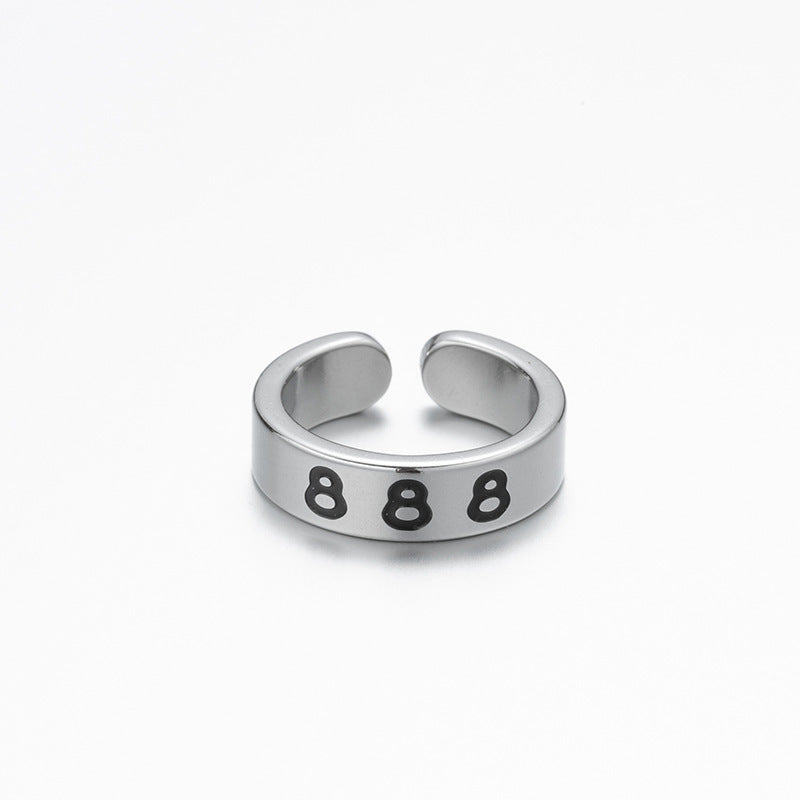 Womens Stainless Steel Ring Vintage Lucky Number Silver Text Ring Fashion Statement Jewelry High Quality Design