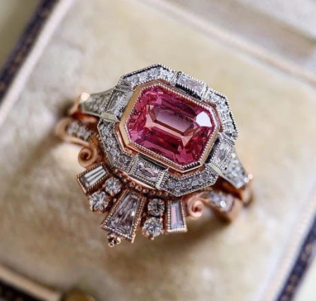 Floral Gold Plated Ring With Gemstone Inlay For Women