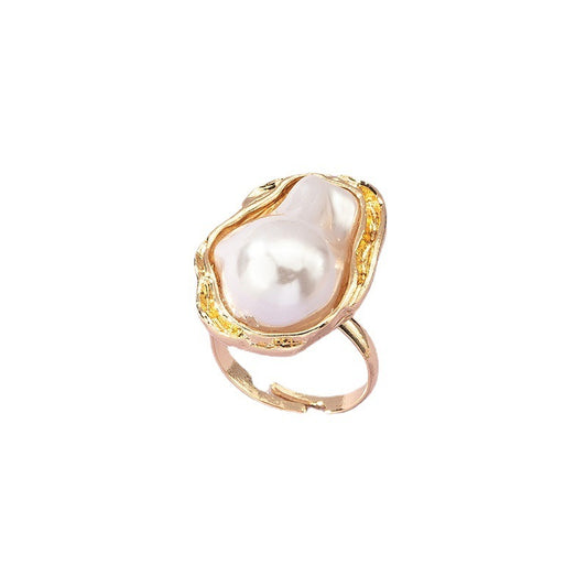 Gold Plated Pearl Ring For Women Elegant Unique Design Fashion Jewelry Alloy Ring Everyday Wear One Size Alloy