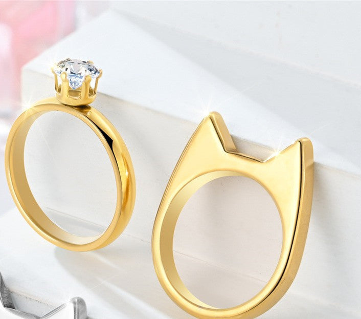 Stainless Steel Cat Ear Couple Ring Set For Women Polished Band 2mm Thick 4mm Wide Cute Jewelry For Women Lovers Gift