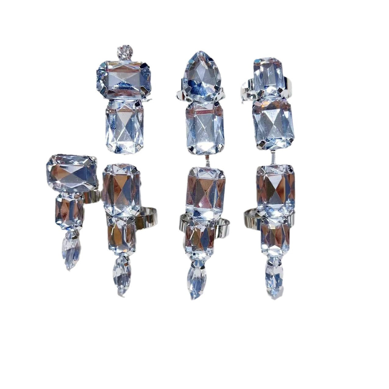 Womens Rhinestone Ring Set Adjustable Open Rings Geometric Stackables Knuckle Ring Fashion Jewelry Silver Gold