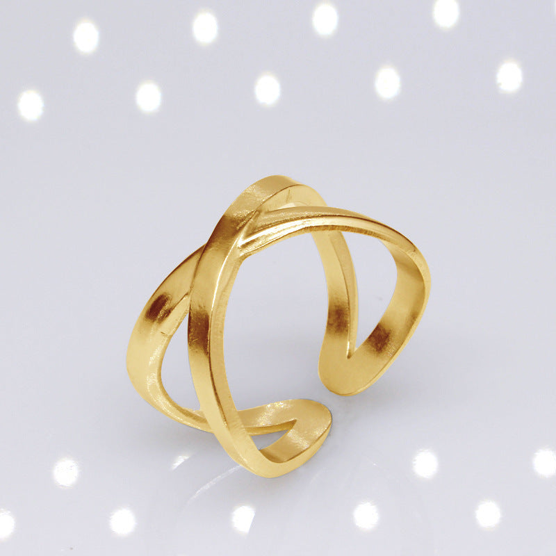 Unisex Titanium Steel Ring Adjustable Cross Geometric Gold