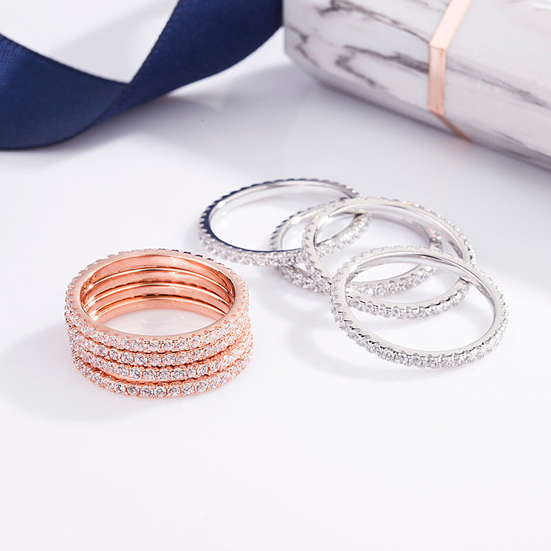 Womens 925 Sterling Silver Ring With Micro Inlaid Diamond White Gold Rose Gold Finishes Anniversary Engagement