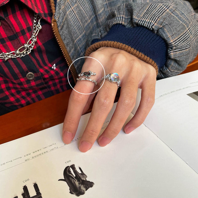 Copper Heart Ring Adjustable Moonstone Aurora Love Purple Diamond Accents Cold Light Design Jewelry Ring For Women