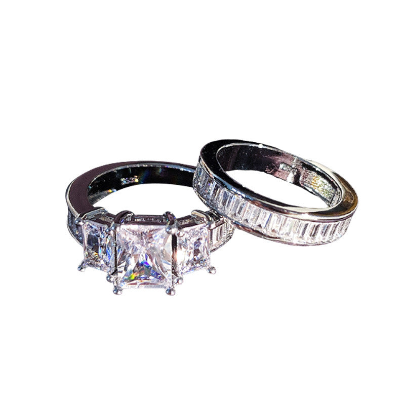 Zircon Electroplated Geometric Ring White Copper Jewelry For Women Style Sparkling Band Sizes 5 6 7 8 9 10 Gift