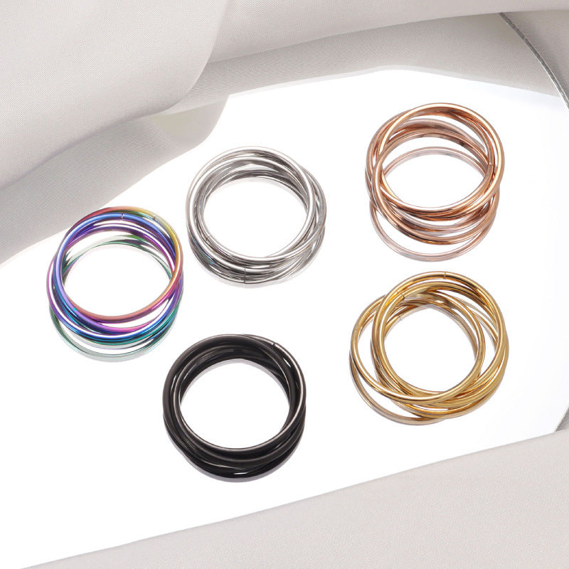 Womens Stainless Steel Rotating Trinity Ring Electroplated Geometric Band With Round Elements Anniversary Promise Ring