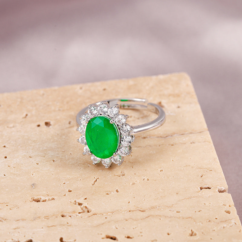 Green Oval Stone Goose Design Ring for Women Jewelry